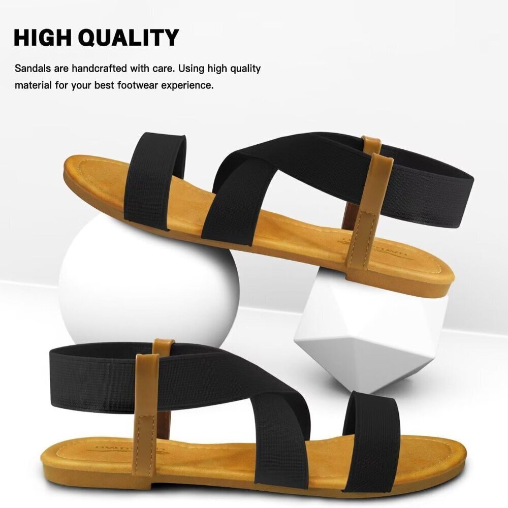 Women's Elastic Flat Sandals Rubber Sole Casual Slip On Comfortable - Picture 4 of 6